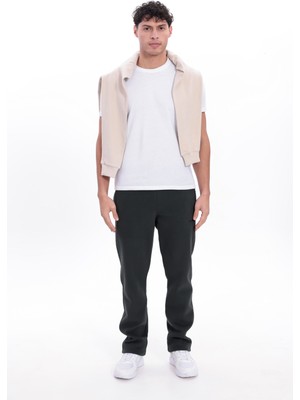 Rowinger 3 Iplik Kalın Dokulu Fermuarlı Cepli Düz Paça Kışlık Erkek Eşofman Altı