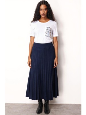 Desen Triko Kadın Pileli Triko Etek K.lacivert