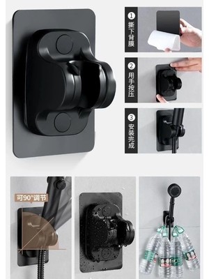 Depozee Yapışkanlı Duş Başlığı Tutucu Ayarlı Siyah