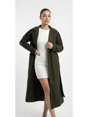 Miyalon Kadın Kaşe Astarsız Uzun Trençkot-Kaban