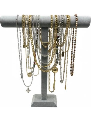 Megass Dekor Süet Kaplama Gri Renk Uzun 50/40CM Kolye -Tesbih Sergileme Standı