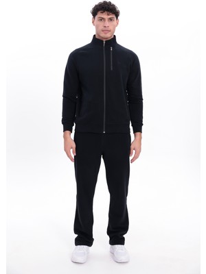 Rowinger 3 Iplik Kalın Dokulu Pilot Yaka Velör Şeritli Tam Fermuarlı Erkek Sweatshirt