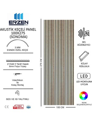 Erzen Door Sonoma Vestiyer Tv Ünitesi Akustik Panel Mdf 100X275