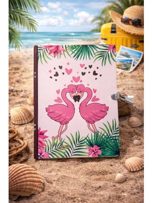Angelphoto Flamingo Kilitli Hatıra Defteri 80 Yaprak Çizgili Günlük Konsept Defterler