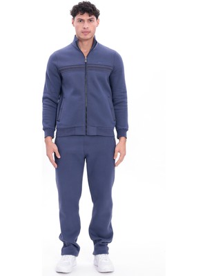 Rowinger 3 Iplik Kalın Dokulu Pilot Yaka Tam Fermuarlı Kışlık Erkek Eşofman Takımı