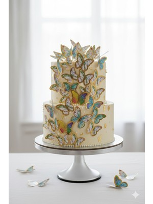 Deniz Party Store Gold  Varaklı Rengarenk  3 D 21 Li Kelebek Sticker Balon Pasta Süsü