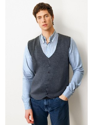 Desen Triko Erkek V Yaka Ince Triko Yelek K.füme