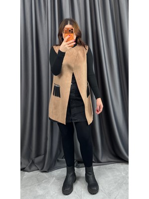 Nisum Moda Süet Uzun Yelek