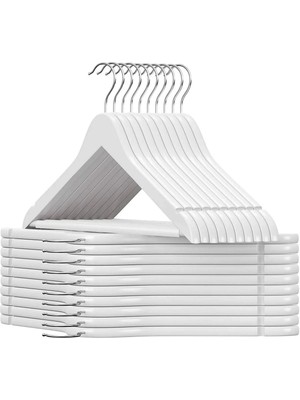 Pazarika 6 Adet Beyaz Ahşap Görünümlü Plastik Askı Kıyafet Elbise Gömlek Askısı