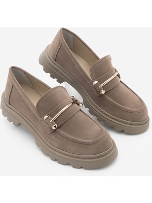 Marjin Kadın Loafer Kalın Taban Zincirli Günlük Ayakkabı Zolez Vizon