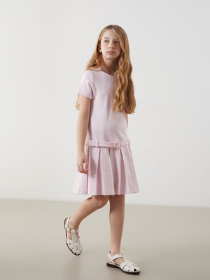 Lc Waikiki Yeni Sezon Bisiklet Yaka Pileli Kız Çocuk Elbise