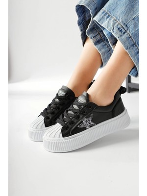 Zerenyus Piata Premium Siyah Beyaz Bağcıklı Star Kadın Sneaker