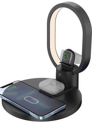 Gampus 4 In 1 Kablosuz Şarj Istasyonu 15 W Kablosuz Şarj Standı Başucu Lambası