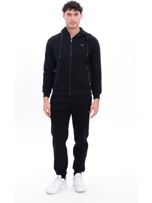 Rowinger 3 Iplik Kalın Dokulu Kapüşonlu Tam Fermuarlı Kışlık Erkek Eşofman Takımı