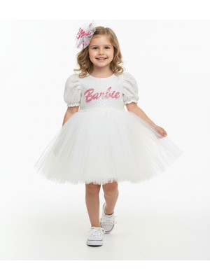Kız Çocuk Barbiee Temalı Tütülü Taçlı Elbise 3-7 Yaş