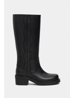 Nişantaşı Shoes Honor Siyah Mat Hakiki Deri Kalın Taban Kadın Çizme