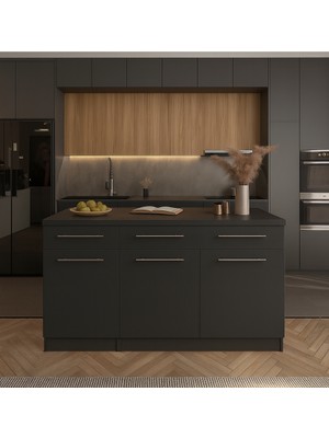 T Designo Afro Mutfak Adası -Alt Modül-2 Çekmeceli 3 Kapaklı- 150 cm Antrasit-Tezgah Dahil