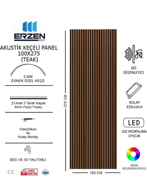 Erzen Door Teak Vestiyer Tv Ünitesi Akustik Panel Mdf 100X275