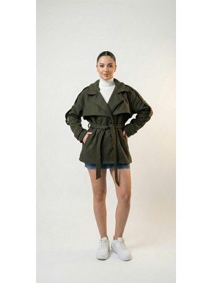 Miyalon Kadın Kaşe Astarsız Kısa Trençkot-Kaban