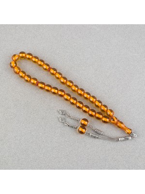 Lapisdo Ateş Kehribar Alpaka Püsküllü Kapsül Kesim 7.5X11MM Tesbih - Bal Köpüğü