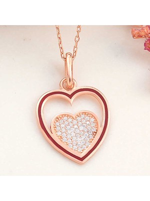 Noip 925 Ayar Gümüş Rose Kalp Kadın Kolye T8185 (944)