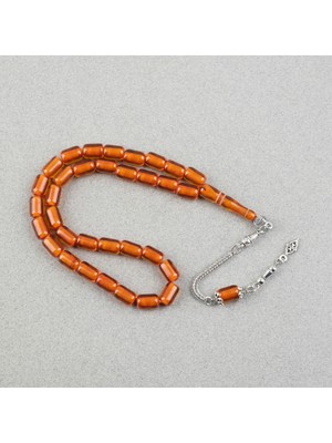 Lapisdo Ateş Kehribar Alpaka Püsküllü Kapsül Kesim 7X10.5MM Tesbih - Şeffaf Kahverengi