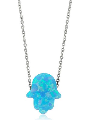 Noip 925 Ayar Gümüş Mavi Opal Fatma Eli Kadın Gümüş Kolye PT2610037 (944)