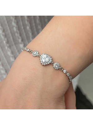 Noip 925 Ayar Gümüş Kalpli Su Yolu Kadın Bileklik T8771 (944)