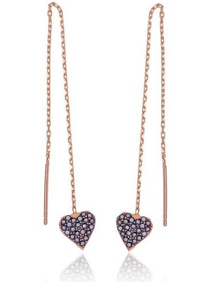 Erseyy Gümüş Kalpli Zincir Küpe