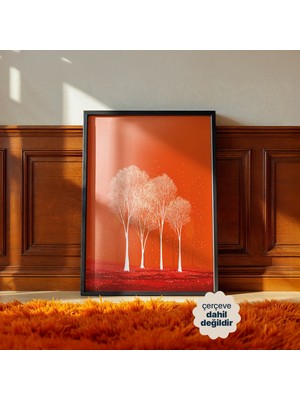 Persona Istanbul Artificial Collection - Turuncu Üzeri Beyaz Ağaçlar Posteri (Çerçevesiz)