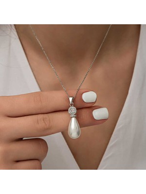 Noip 925 Ayar Gümüş Damla Inci Kadın Kolye T8617 (944)