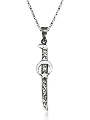 Noip 925 Ayar Gümüş Ay Yıldız Kılıç Erkek Gümüş Kolye T5066 (944)