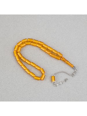 Lapisdo Ateş Kehribar Alpaka Püsküllü Kapsül Kesim 7X11MM Tesbih - Şeffaf Sarı