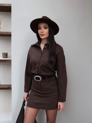 Esra Helvacı Düğme Detay Kemerli Elbise