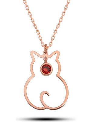 Noip 925 Ayar Gümüş Ocak Ayı Doğum Taşı Kedi Kadın Kolye T8347 (944)