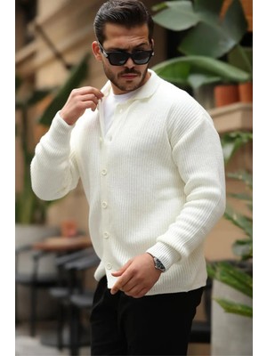 Marco Selanik Örgü Ekru Erkek Triko Hırka