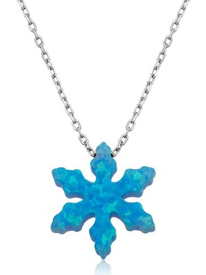 Noip 925 Ayar Gümüş Mavi Opal Taş Kar Tanesi Kadın Gümüş Kolye PT2610910 (944)