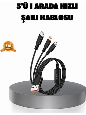 Shopwave 3’ü 1 Arada Şarj Kablosu Type-C Ios Android Uyumlu Hızlı ve Güvenli Şarj