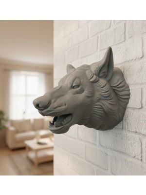 Shopwave Asılabilir Gri Kurt Heykeli Ev Ofis Duvar Süslemesi Dekoratif