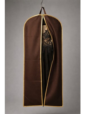 Kahverengi Renk Gold Şeritli Nonwoven Abiye Elbise Kılıfı 5’li Set – 160X60 Cm, Kalın Diş Fermuarlı