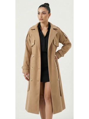 Miyalon Kadın Kaşe Astarsız Uzun Trençkot-Kaban