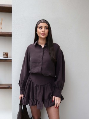 Esra Helvacı Fırfırlı Etek Gömlek Takım