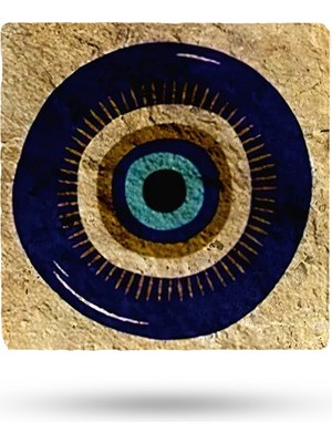 Begoloni Doğal Taş Nihale 15X15CM Nazar Boncuğu Baskılı Çaydanlık Altlığı-Tencere Tava Altlığı