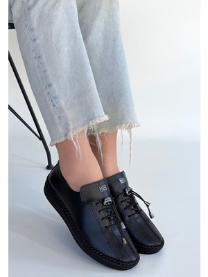 Zerenyus Luxvera Premium Siyah Ortopedik Destekli Hakiki Deri Comfort Ayakkabı