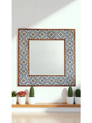 Begoloni Doğal Taş Dekoratif Ayna 62X62 cm Ahşap Çerçeveli