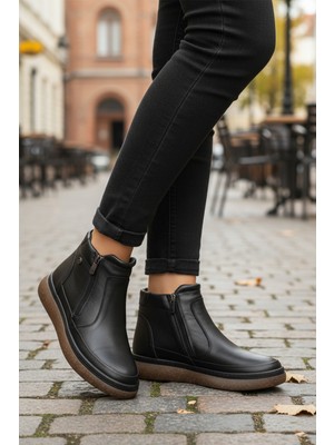 Ayakmod 2707 Polarlı Kaymaz Taban Siyah Kadın Bot