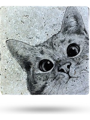 Begoloni Doğal Taş Nihale 20X20CM Kedi Baskılı Taş Nihale Çaydanlık Altlığı-Tencere Tava Altlığı