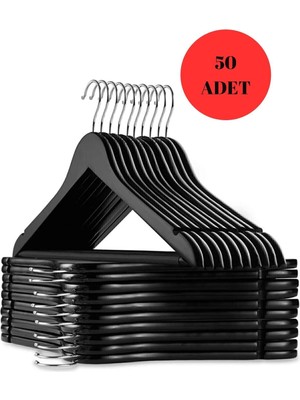 50 Adet Ahşap Görünümlü Plastik Siyah Kıyafet Elbise Askısı Askılığı Gömlek Askısı Pantolon Askısı