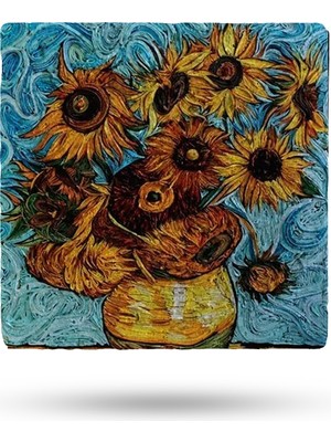 Begoloni Doğal Taş Nihale 15X15CM Van Gogh Eseri Baskılı Çaydanlık Altlığı-Tencere Tava Altlığı