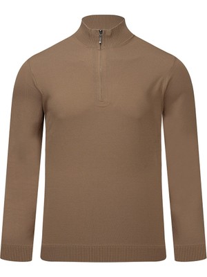 Saykı Kahverengi Regular Fit Yarım Balıkçı Yaka Fermuarlı  Kazak
